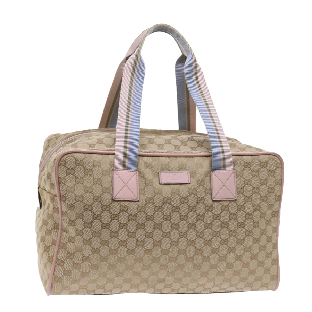 GUCCI GG Canvas Sherry Line Boston Bag Beige Light Blue Pink 153240 Auth yk9531