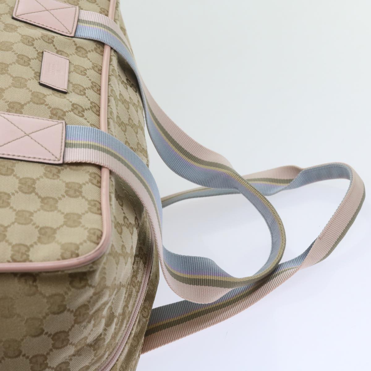 GUCCI GG Canvas Sherry Line Boston Bag Beige Light Blue Pink 153240 Auth yk9531