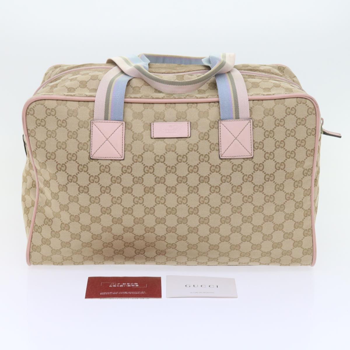 GUCCI GG Canvas Sherry Line Boston Bag Beige Light Blue Pink 153240 Auth yk9531