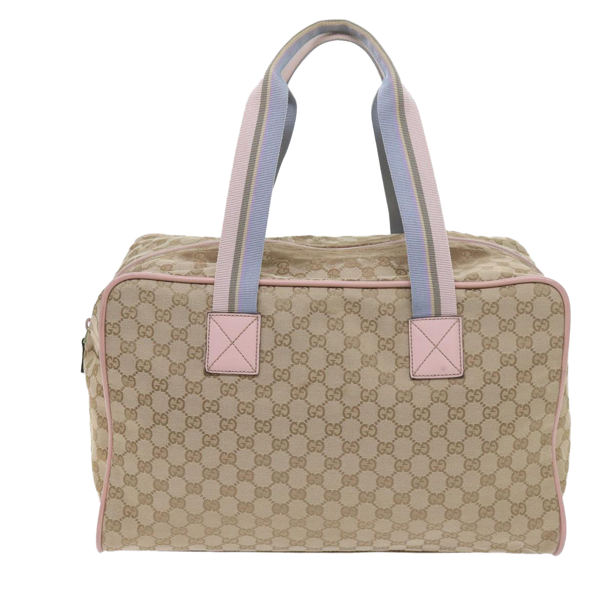 GUCCI GG Canvas Sherry Line Boston Bag Beige Light Blue Pink 153240 Auth yk9531