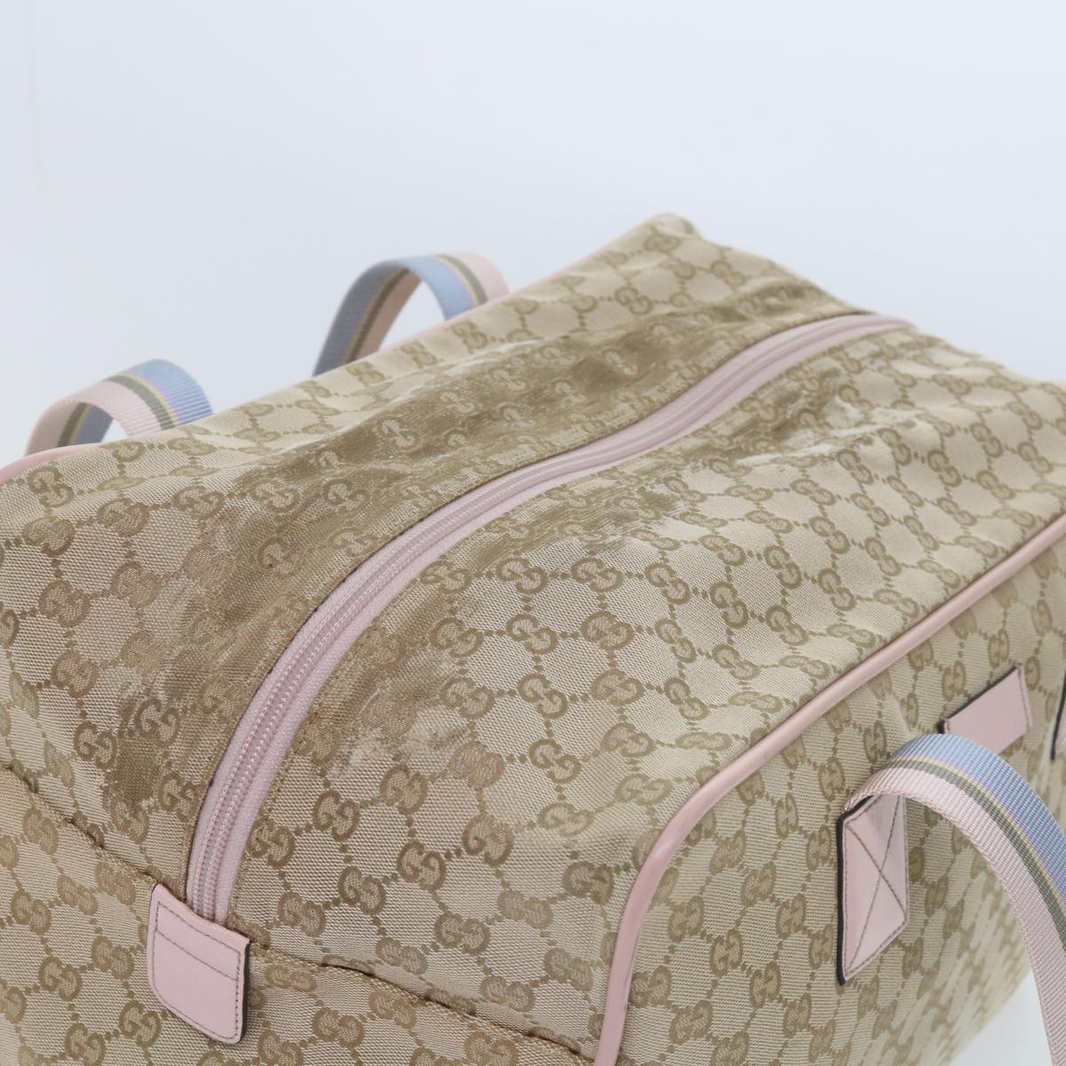 GUCCI GG Canvas Sherry Line Boston Bag Beige Light Blue Pink 153240 Auth yk9531