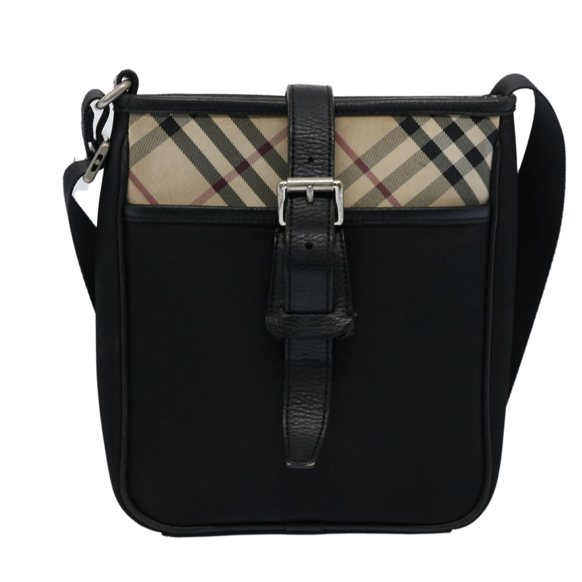 BURBERRY Nova Check Shoulder Bag Nylon Black Auth yk9574