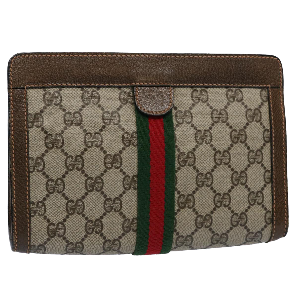 GUCCI GG Supreme Web Sherry Line Clutch Bag Beige Red 89 01 001 Auth yk9576