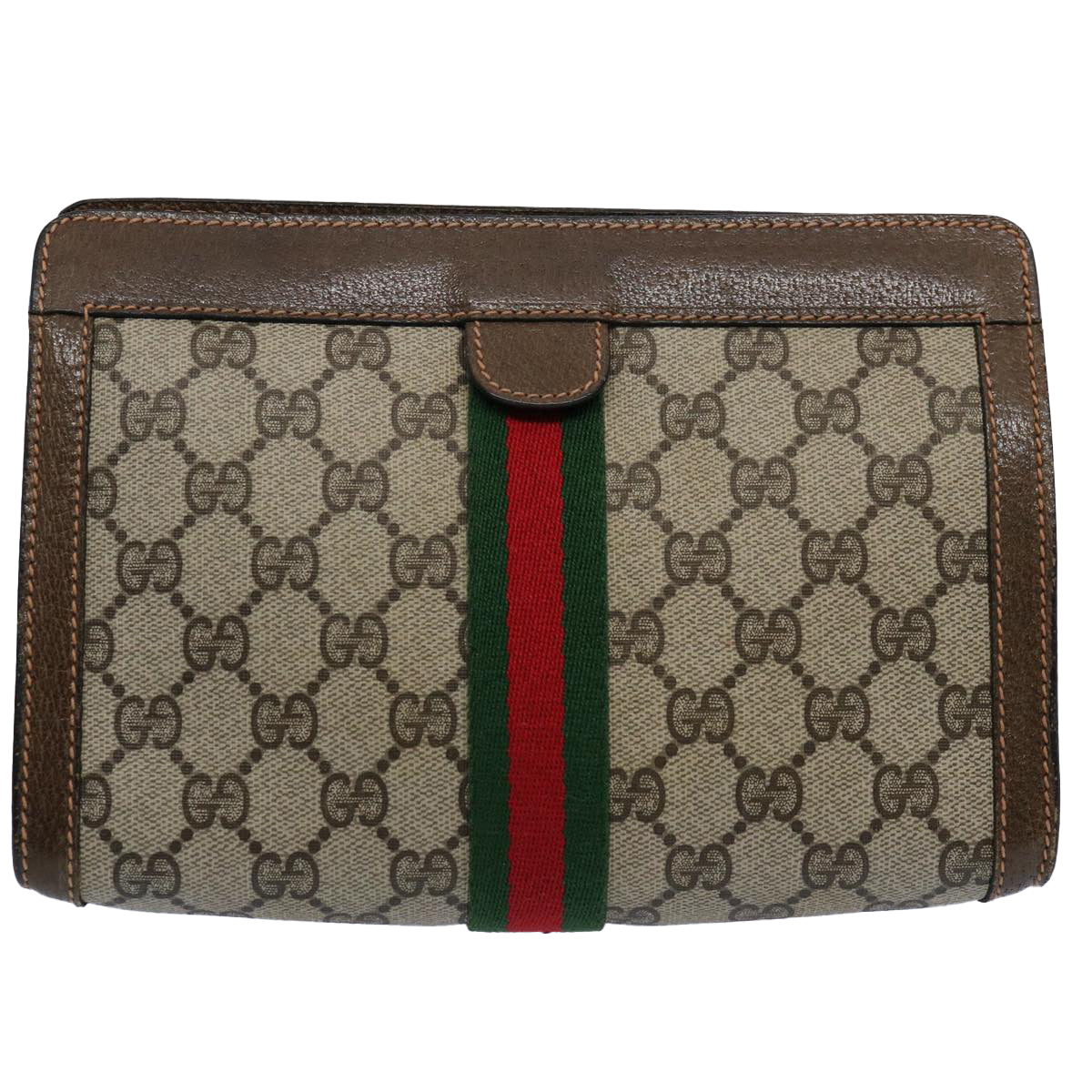 GUCCI GG Supreme Web Sherry Line Clutch Bag Beige Red 89 01 001 Auth yk9576