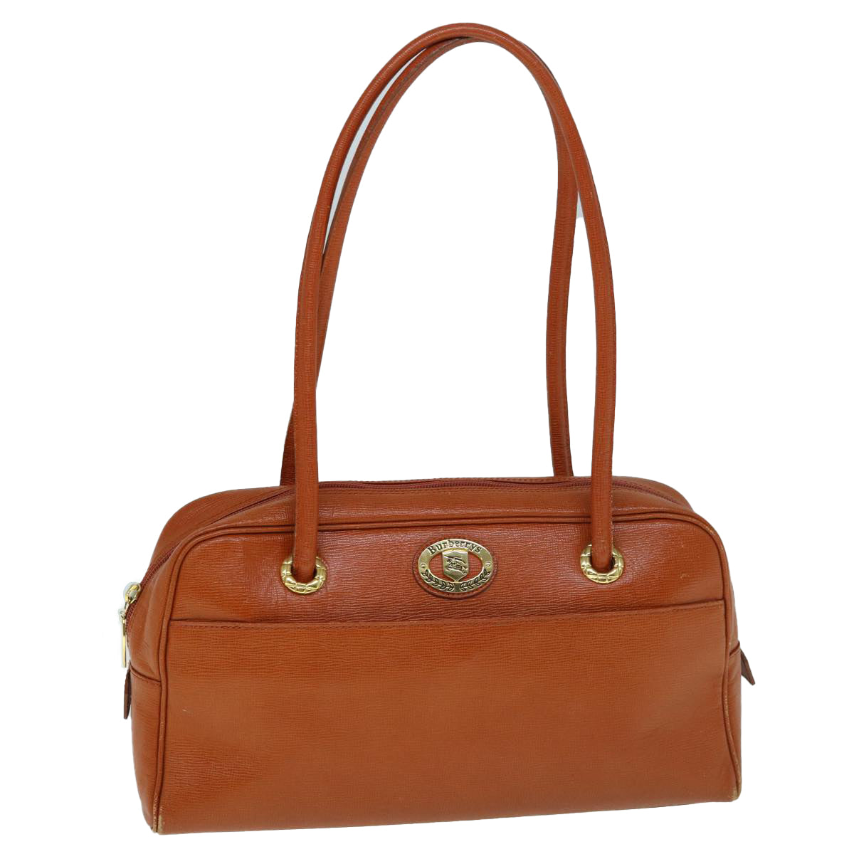 Burberrys Shoulder Bag Leather Orange Auth yk9596