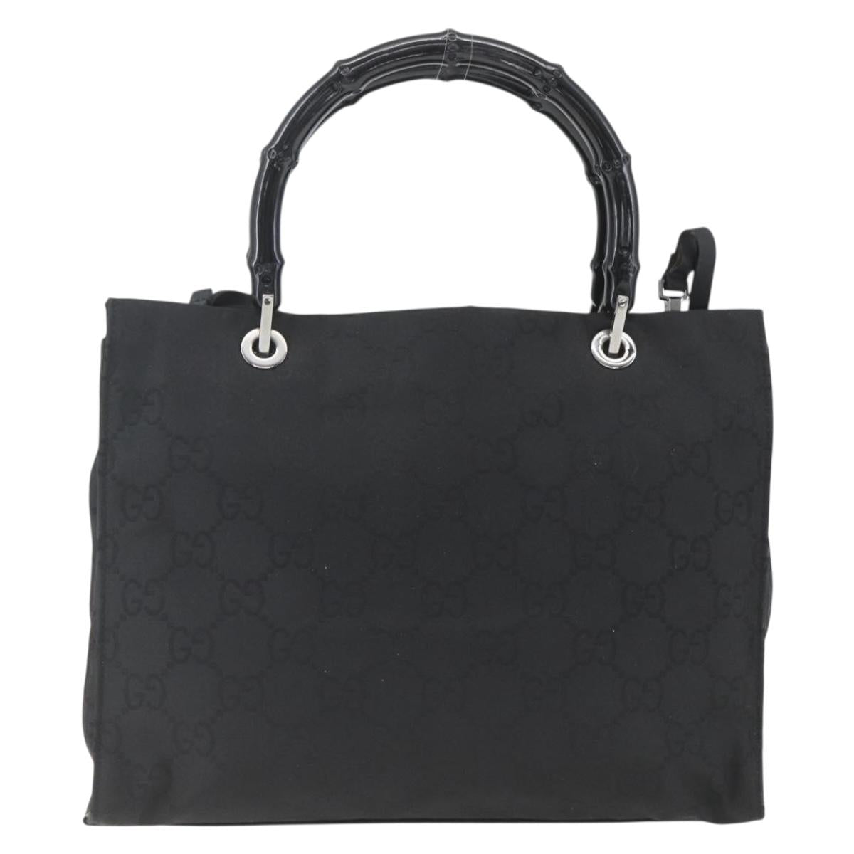 GUCCI GG Canvas Bamboo Hand Bag Black 002 1016 Auth yk9603