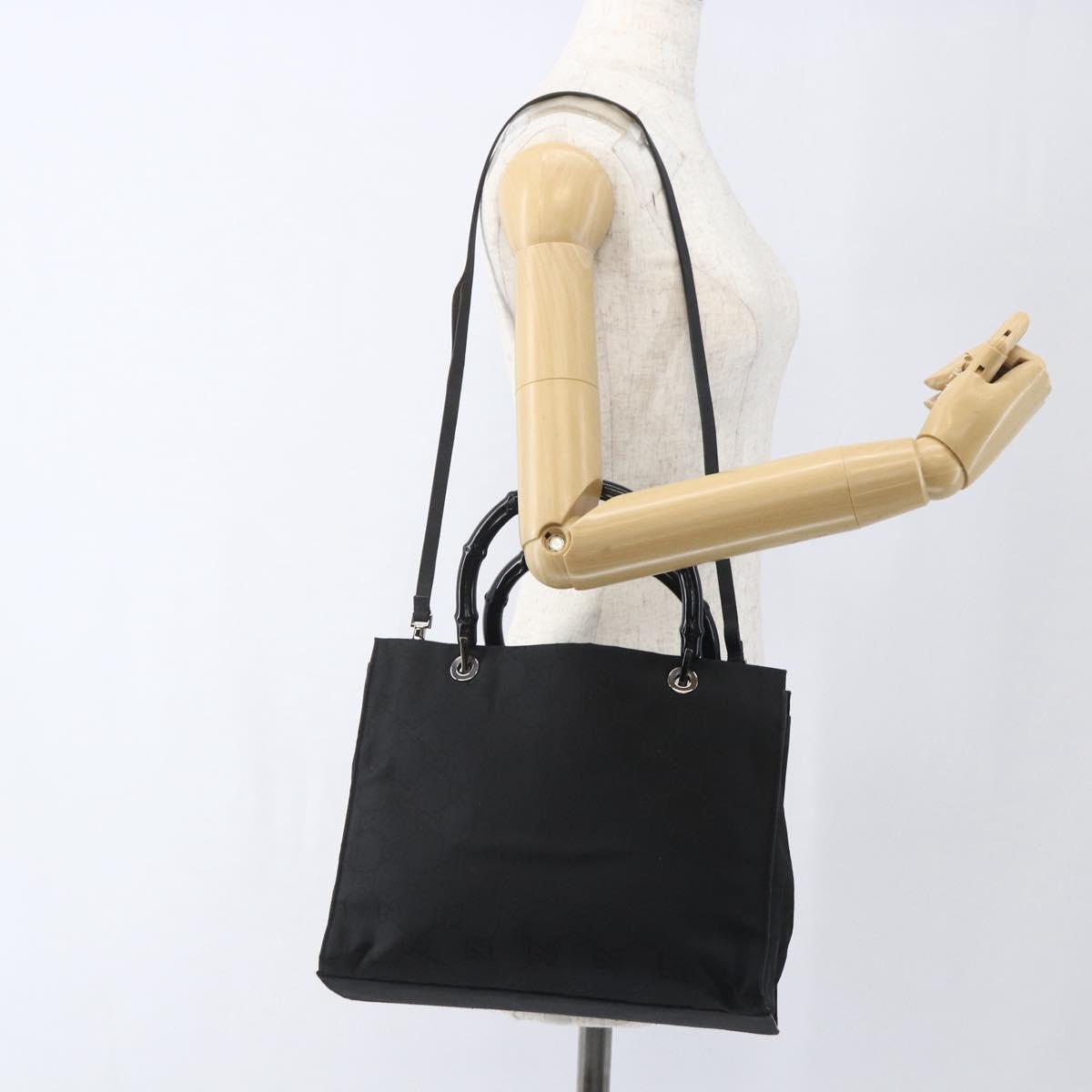 GUCCI GG Canvas Bamboo Hand Bag Black 002 1016 Auth yk9603