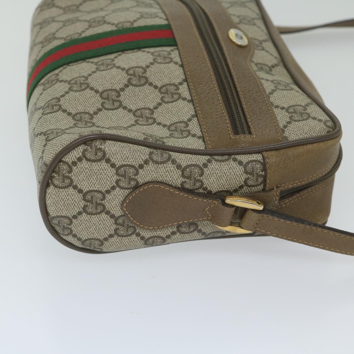 GUCCI GG Supreme Web Sherry Line Shoulder Bag Beige Red 56 02 004 Auth yk9683