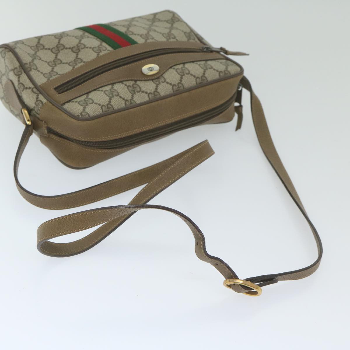 GUCCI GG Supreme Web Sherry Line Shoulder Bag Beige Red 56 02 004 Auth yk9683