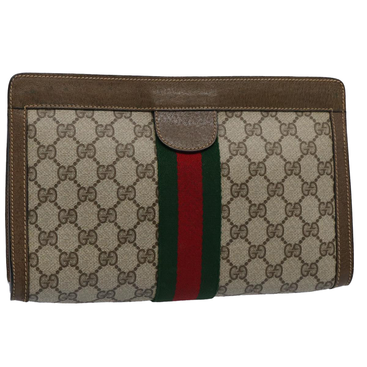 GUCCI GG Supreme Web Sherry Line Clutch Bag Beige Green 89 01 002 Auth yk9700