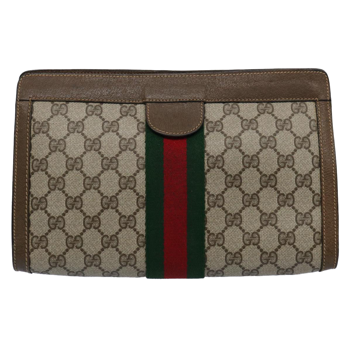 GUCCI GG Supreme Web Sherry Line Clutch Bag Beige Green 89 01 002 Auth yk9700