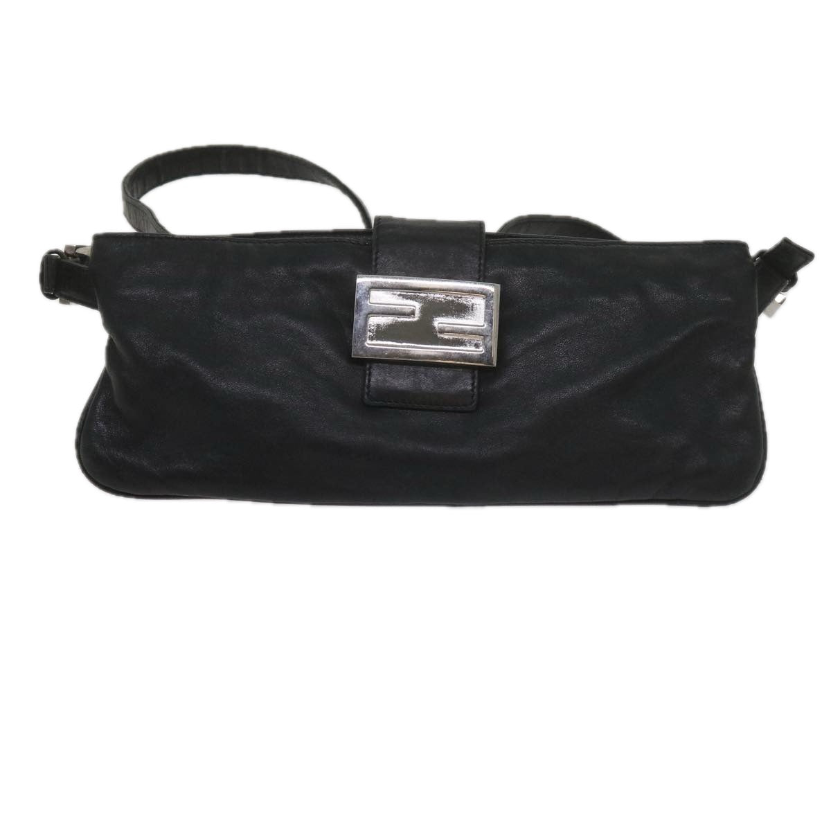 FENDI Shoulder Bag Leather Black 2354 26685 008 Auth yk9728