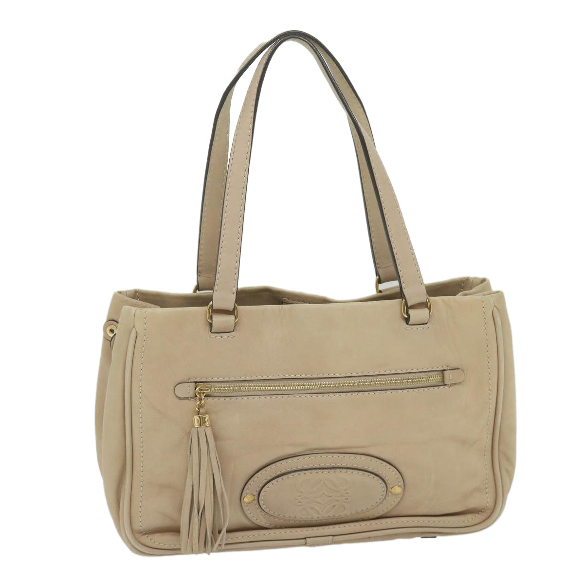 LOEWE Tote Bag Leather Beige Auth yk9737