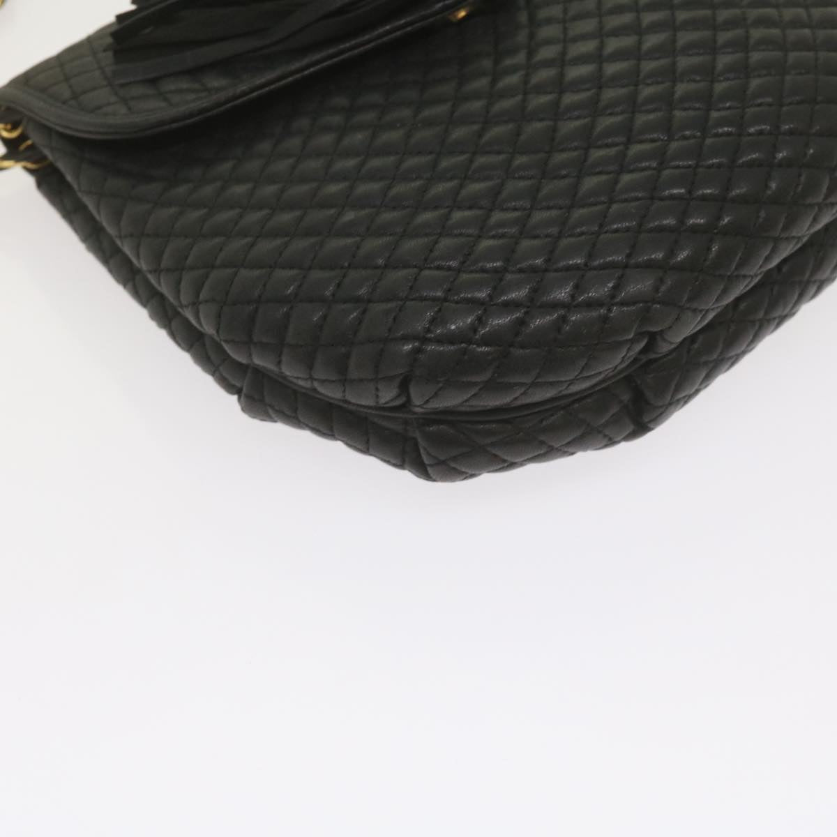 BALLY Quilted Chain Shoulder Bag Leather Black Auth yk9752