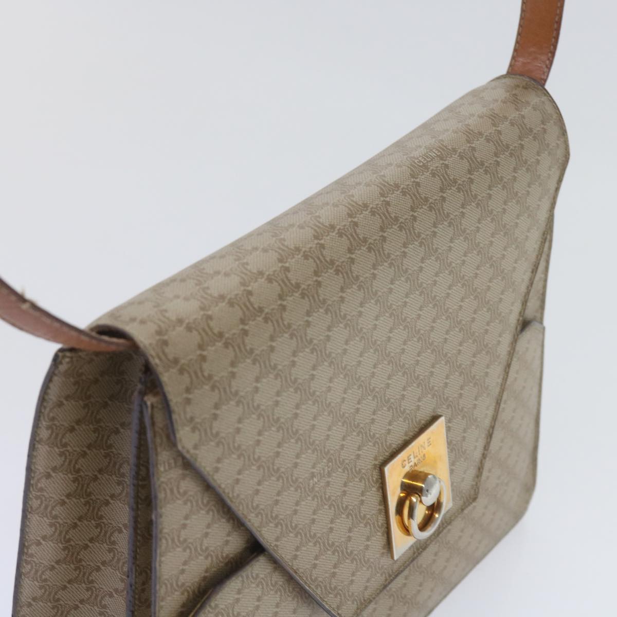 CELINE Macadam Canvas Shoulder Bag PVC Beige Brown Auth yk9762