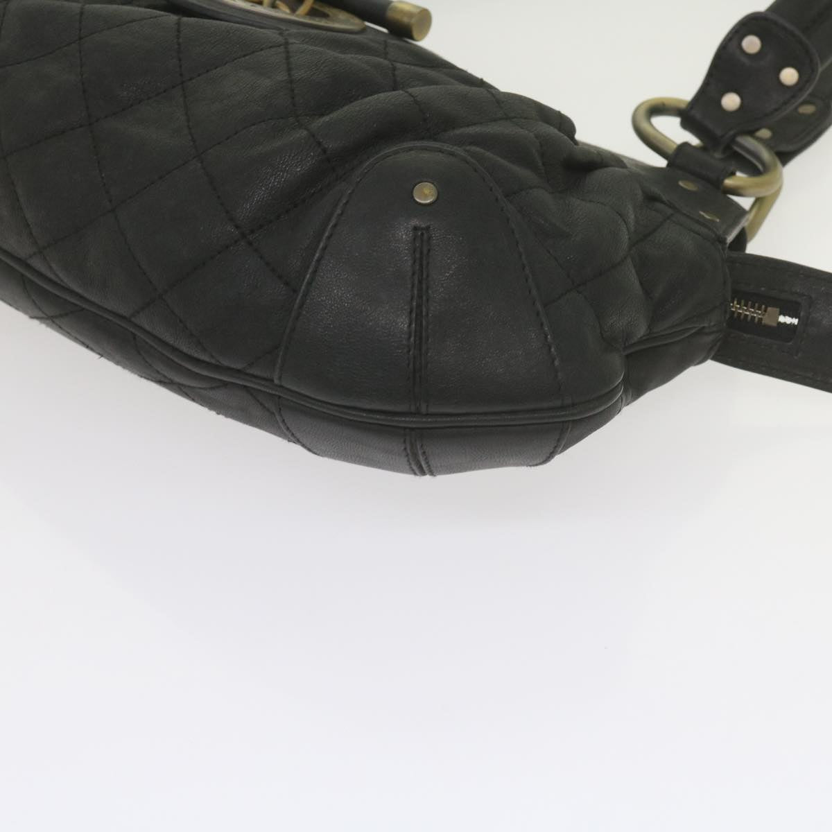 BALLY Quilted Shoulder Bag Leather Black Auth yk9765