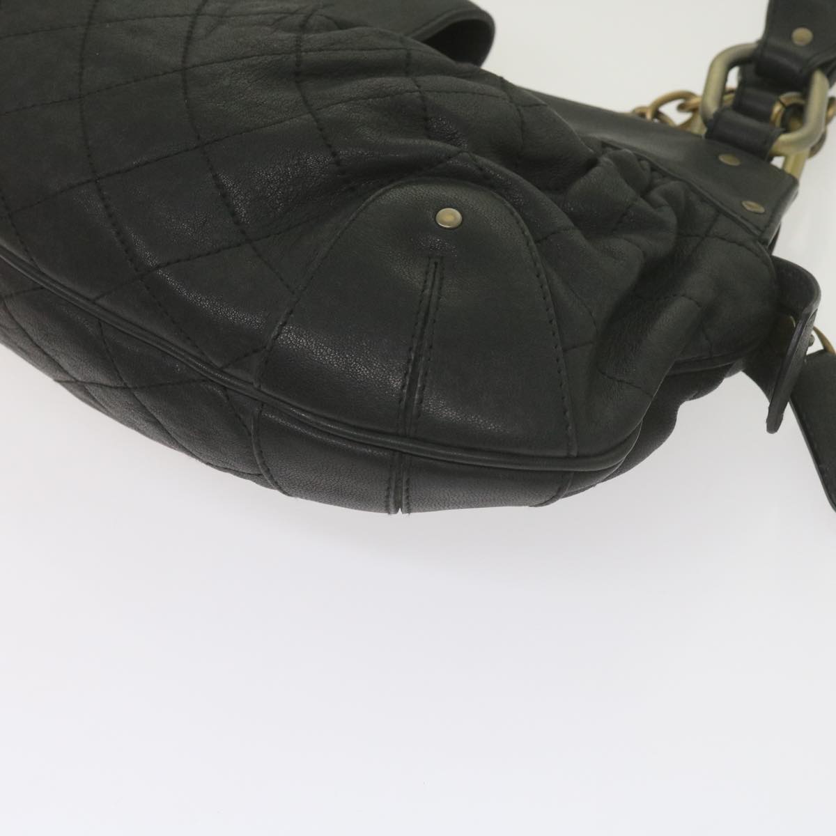 BALLY Quilted Shoulder Bag Leather Black Auth yk9765