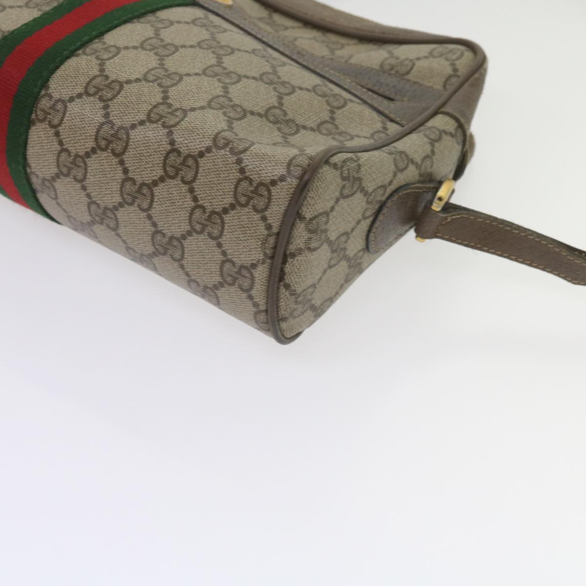 GUCCI GG Canvas Web Sherry Line Shoulder Bag PVC Beige Green Red Auth yk9773