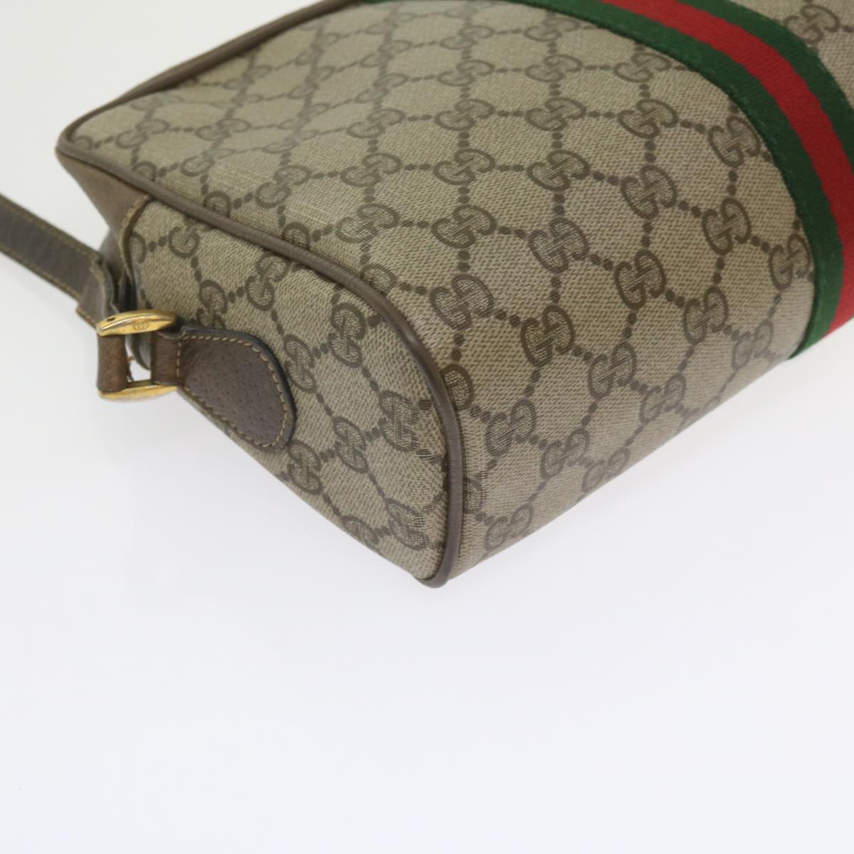 GUCCI GG Canvas Web Sherry Line Shoulder Bag PVC Beige Green Red Auth yk9773