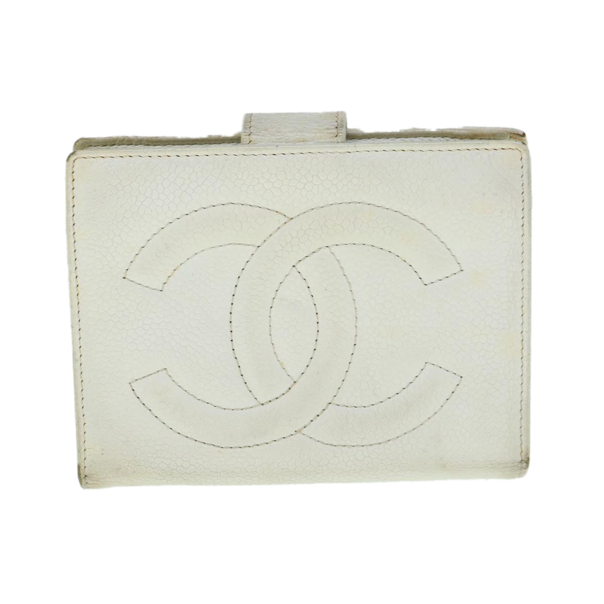 CHANEL COCO Mark Wallet Caviar Skin White CC Auth yk9790