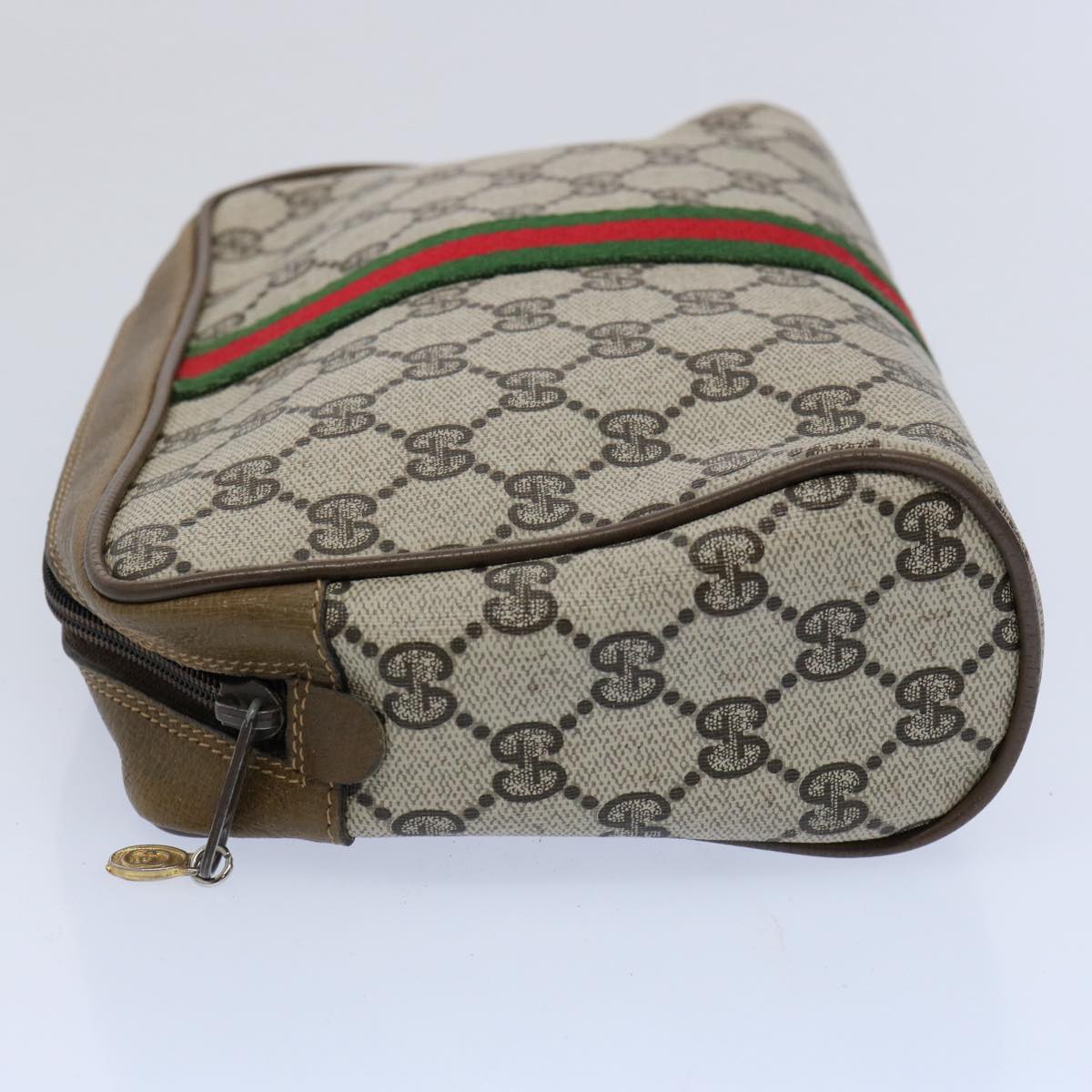 GUCCI GG Supreme Web Sherry Line Clutch Bag Beige Red Green Auth yk9805