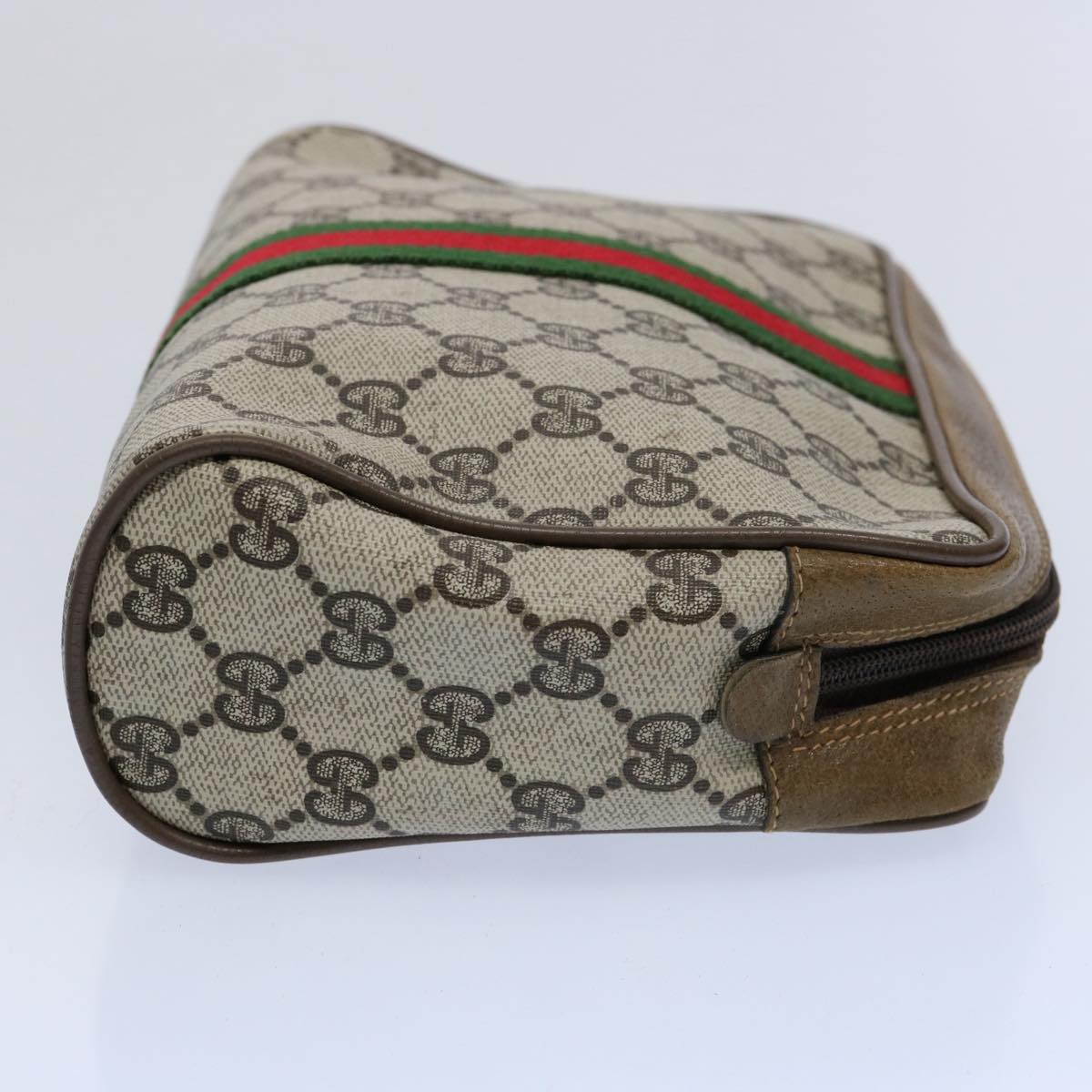 GUCCI GG Supreme Web Sherry Line Clutch Bag Beige Red Green Auth yk9805