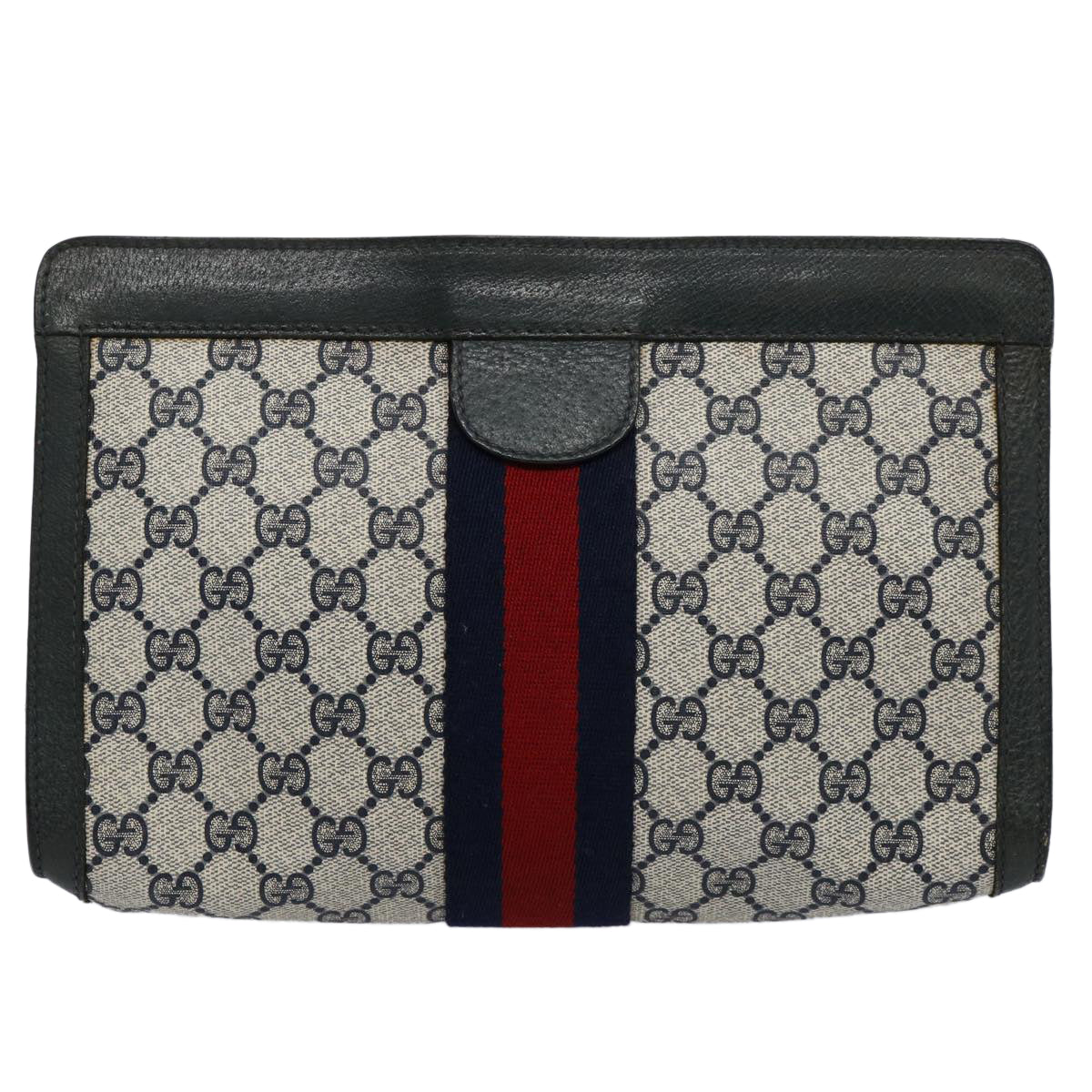 GUCCI GG Supreme Sherry Line Clutch Bag Navy Red 89 01 002 Auth yk9831