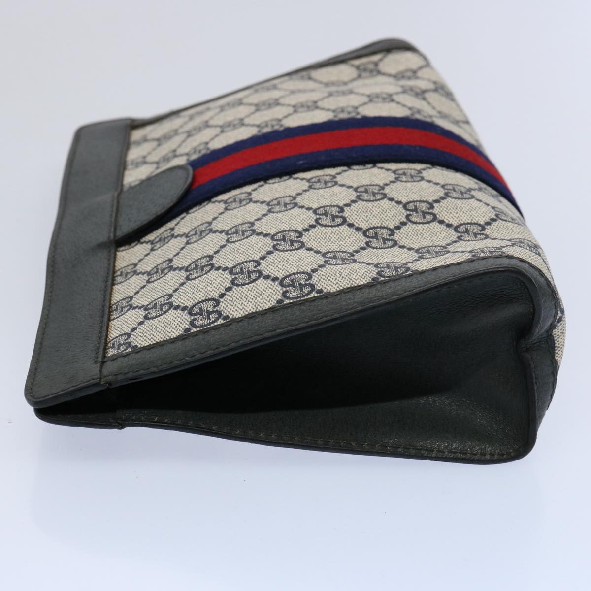 GUCCI GG Supreme Sherry Line Clutch Bag Navy Red 89 01 002 Auth yk9831