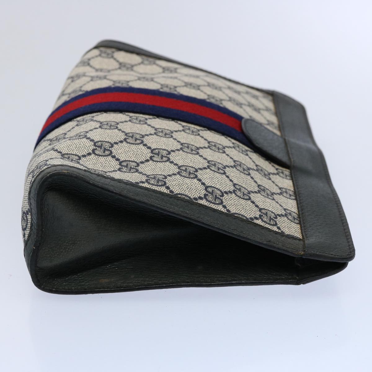 GUCCI GG Supreme Sherry Line Clutch Bag Navy Red 89 01 002 Auth yk9831