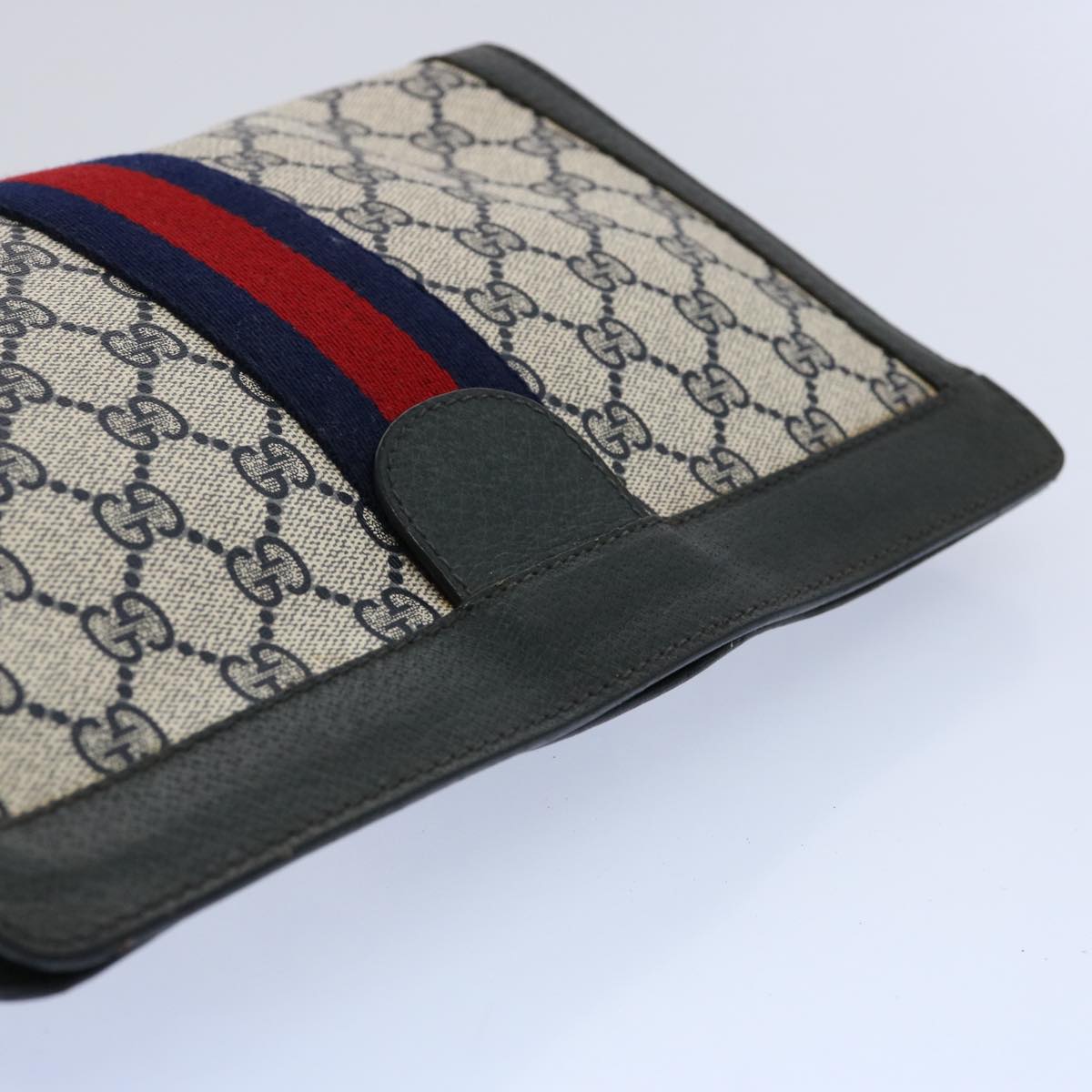 GUCCI GG Supreme Sherry Line Clutch Bag Navy Red 89 01 002 Auth yk9831