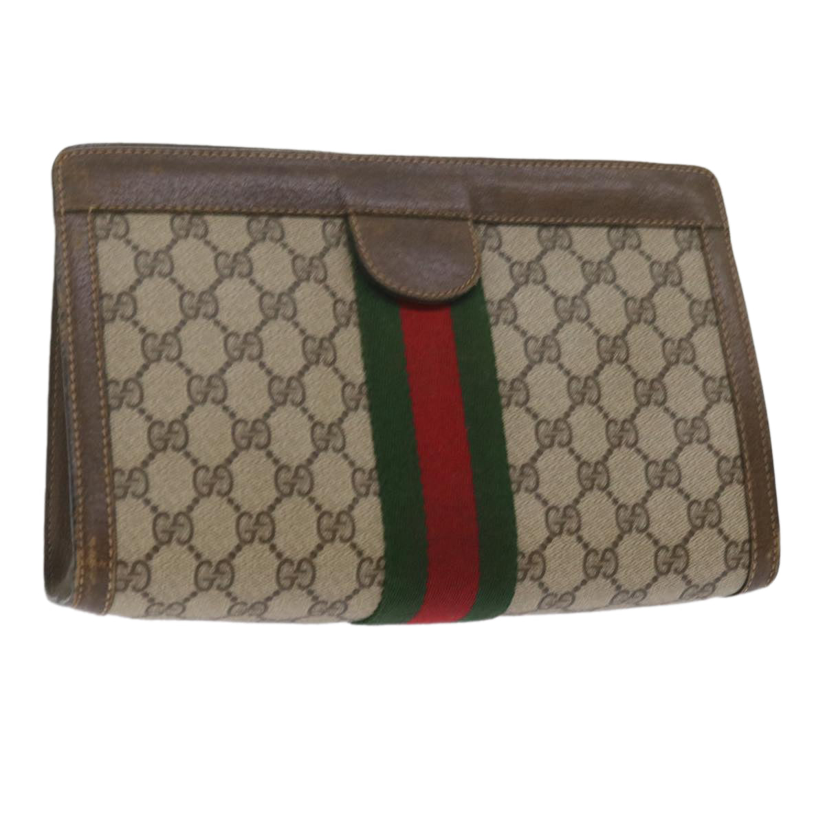 GUCCI GG Supreme Web Sherry Line Clutch Bag Beige Red 67 014 2125 Auth yk9958