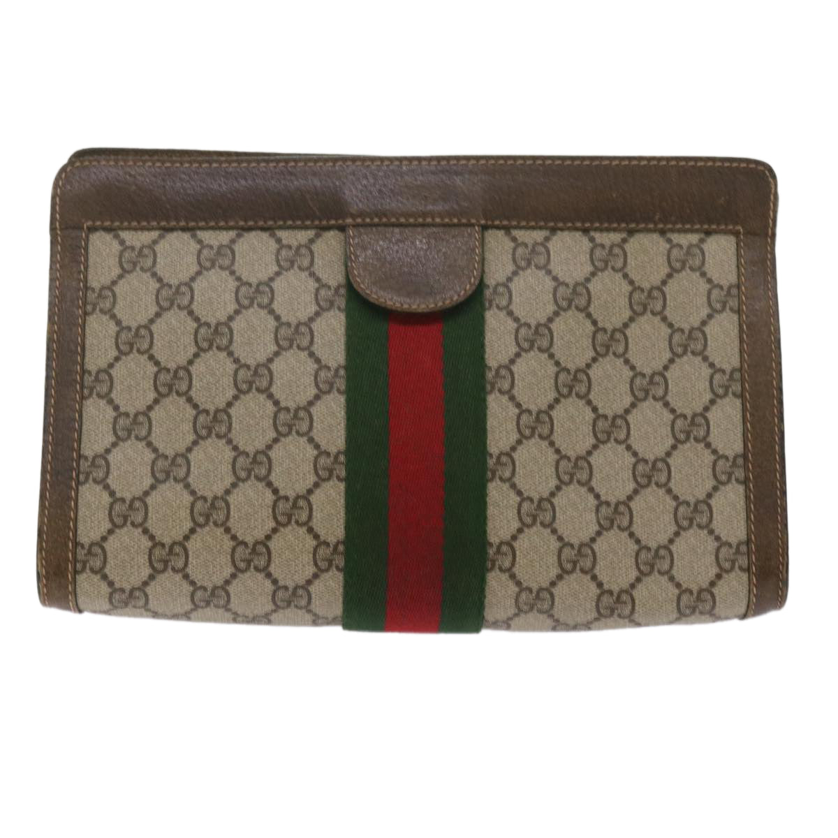 GUCCI GG Supreme Web Sherry Line Clutch Bag Beige Red 67 014 2125 Auth yk9958