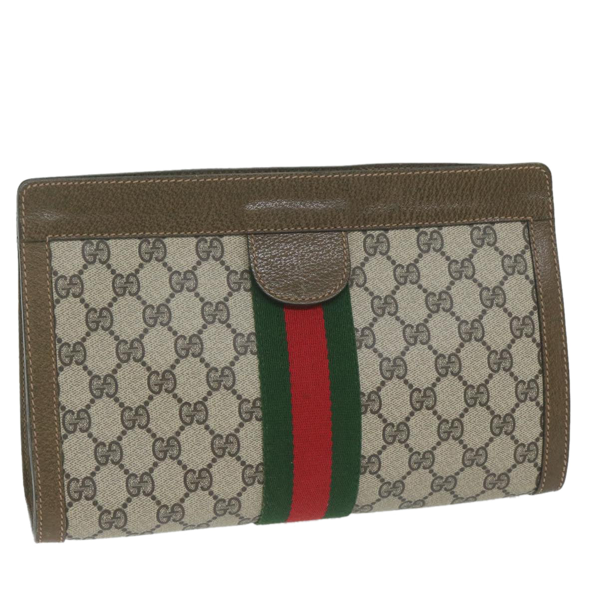 GUCCI GG Supreme Web Sherry Line Clutch Bag Beige Red 001 014 2125 Auth yk9969