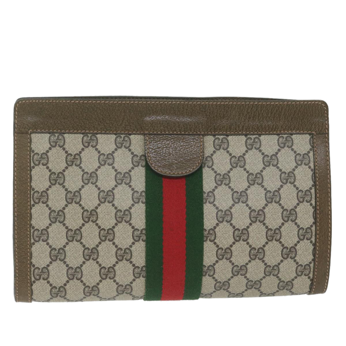 GUCCI GG Supreme Web Sherry Line Clutch Bag Beige Red 001 014 2125 Auth yk9969