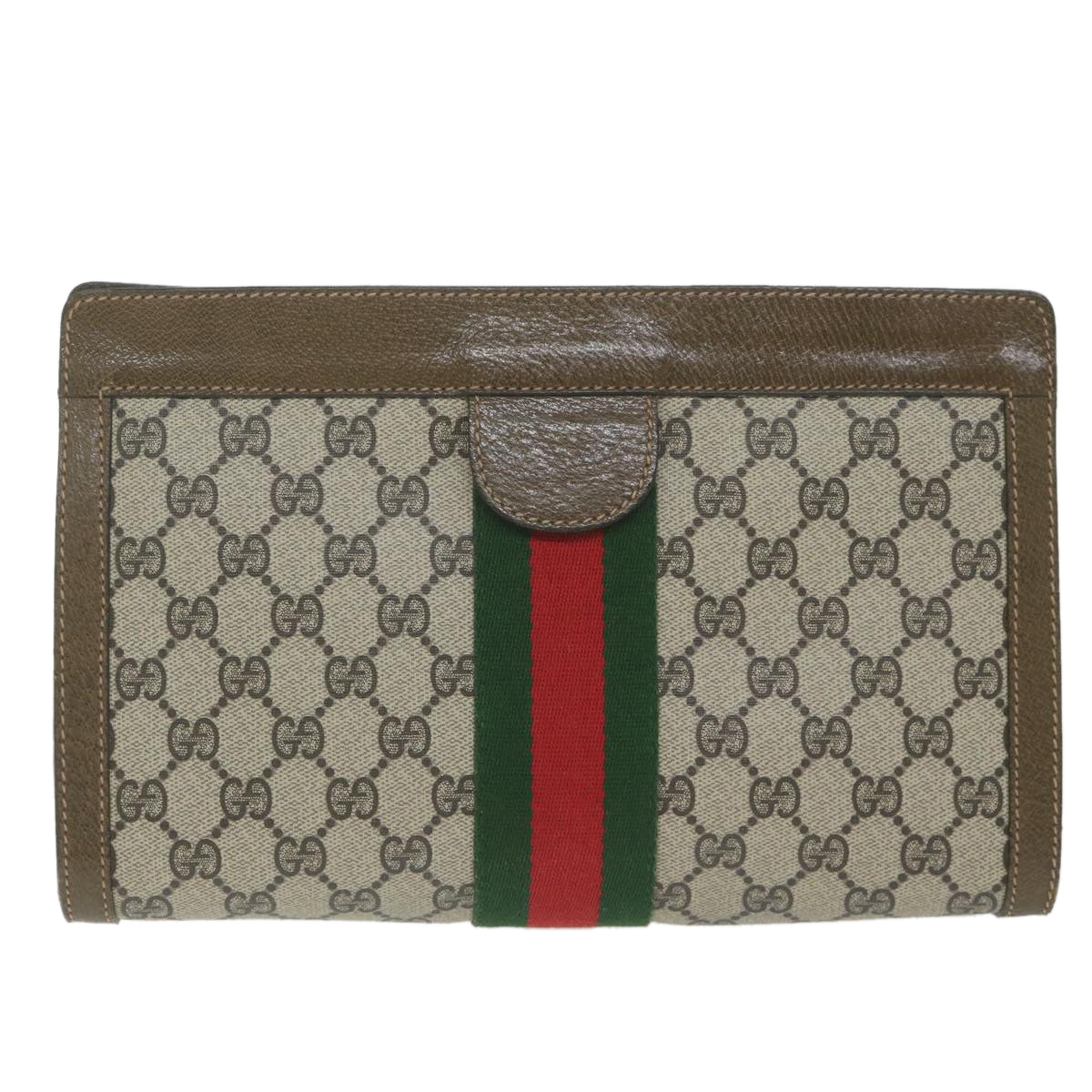 GUCCI GG Supreme Web Sherry Line Clutch Bag Beige Red 001 014 2125 Auth yk9969