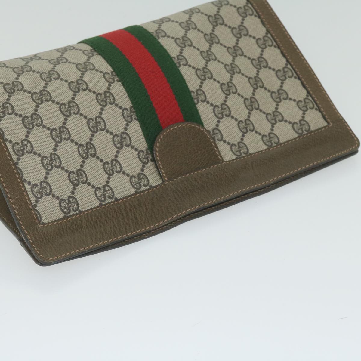 GUCCI GG Supreme Web Sherry Line Clutch Bag Beige Red 001 014 2125 Auth yk9969