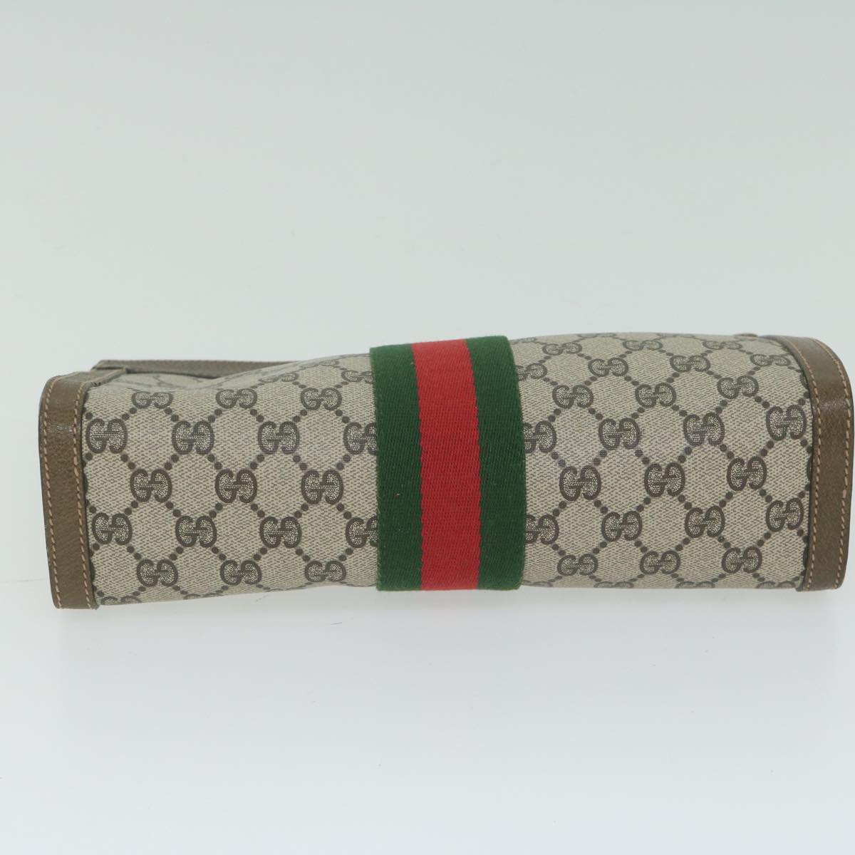 GUCCI GG Supreme Web Sherry Line Clutch Bag Beige Red 001 014 2125 Auth yk9969