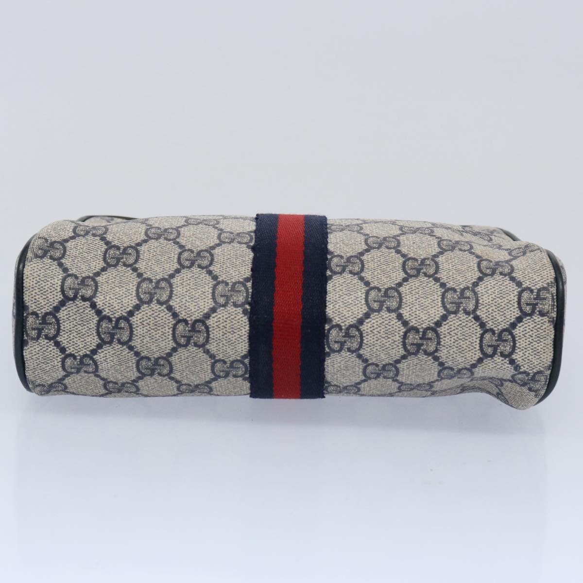 GUCCI GG Supreme Sherry Line Clutch Bag PVC Leather Navy Red Auth yk9974