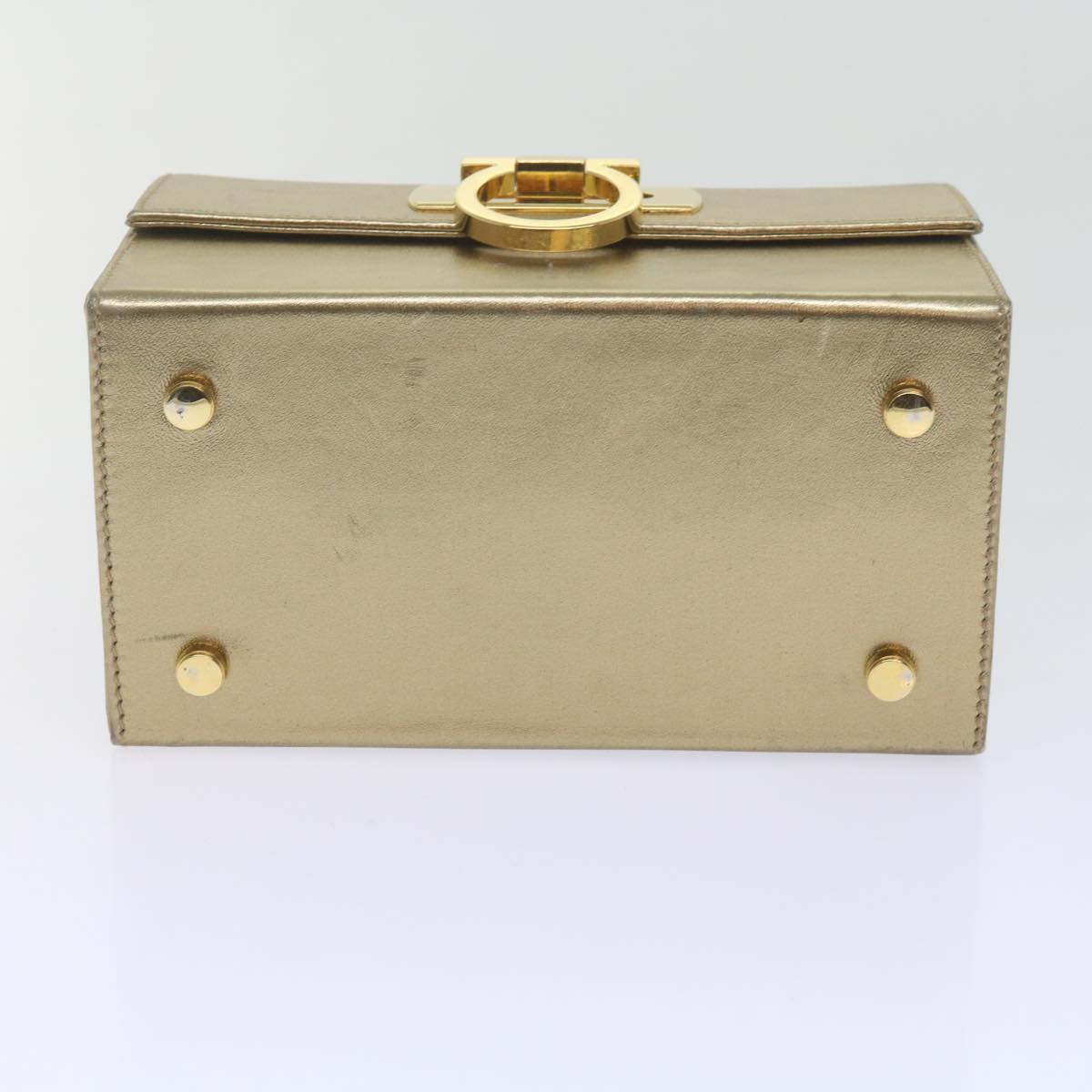 Salvatore Ferragamo Gancini Hand Bag Leather Gold Tone Auth yk9994