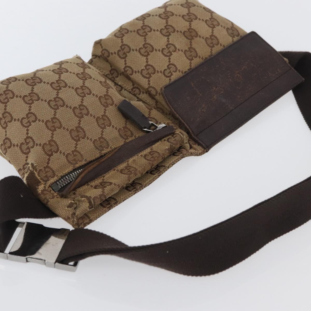 GUCCI GG Canvas Waist bag Beige Silver 28566 Auth YKZ003