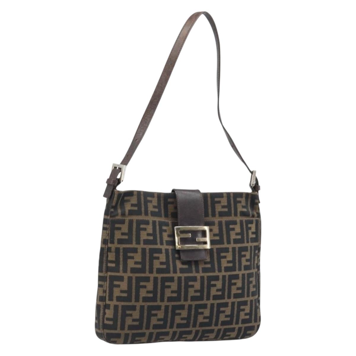 FENDI Zucca Canvas Mamma Baguette Shoulder Bag Black Brown Auth YKZ028A