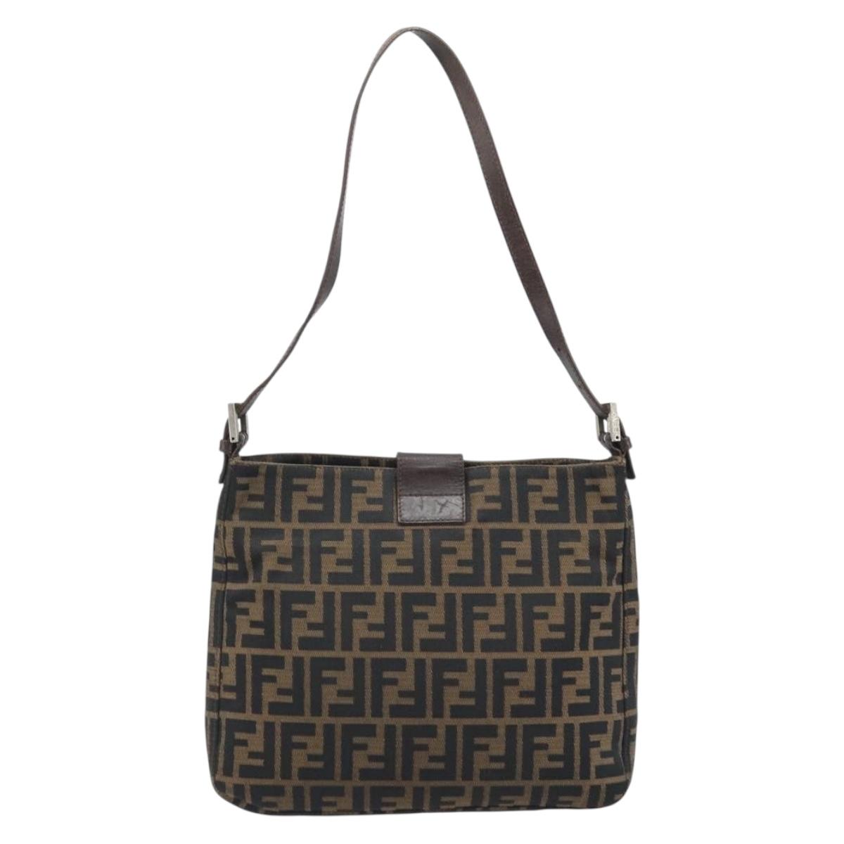 FENDI Zucca Canvas Mamma Baguette Shoulder Bag Black Brown Auth YKZ028A