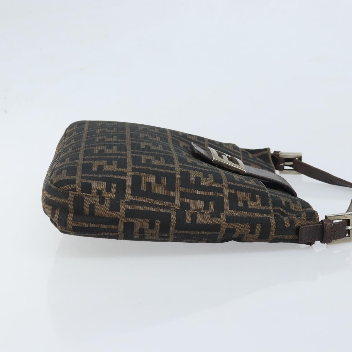 FENDI Zucca Canvas Mamma Baguette Shoulder Bag Black Brown Auth YKZ028A