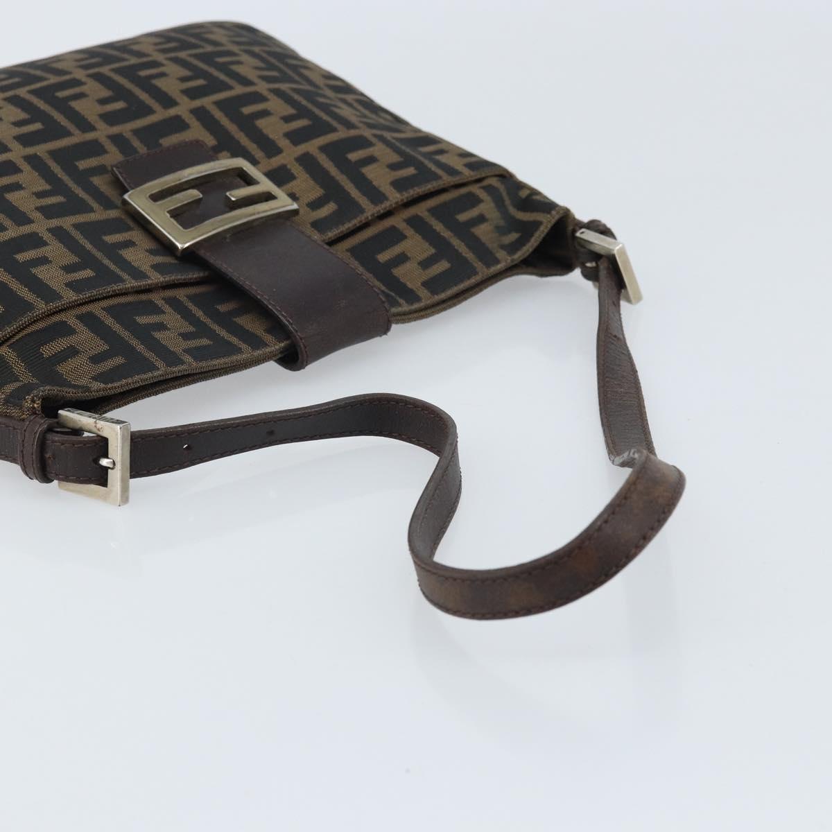 FENDI Zucca Canvas Mamma Baguette Shoulder Bag Black Brown Auth YKZ028A