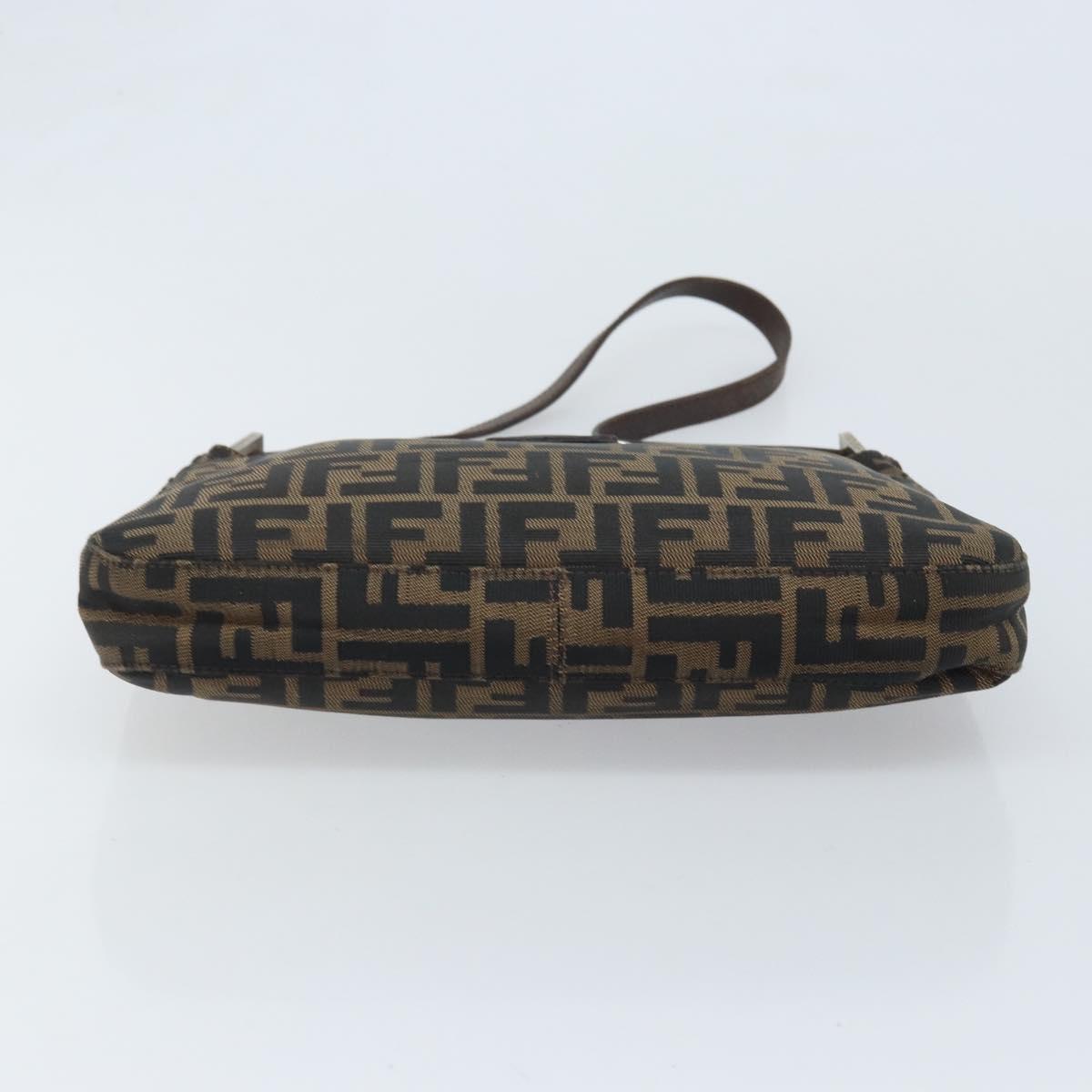 FENDI Zucca Canvas Mamma Baguette Shoulder Bag Black Brown Auth YKZ028A