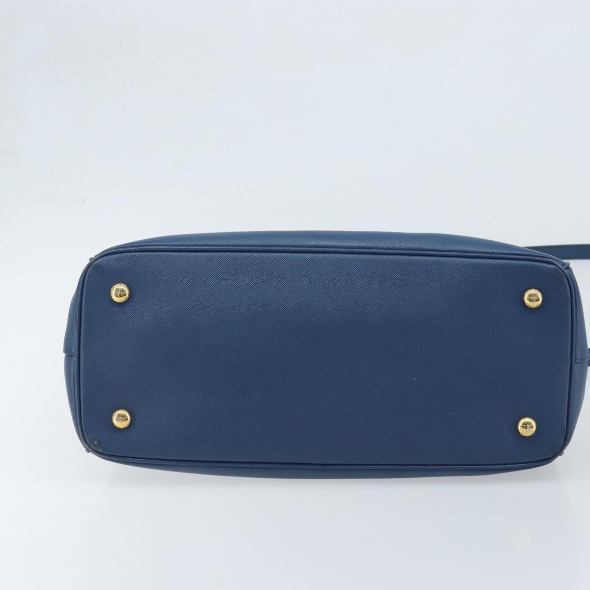 PRADA Galleria Hand Bag Safiano leather 2way Blue Gold Auth YKZ030A