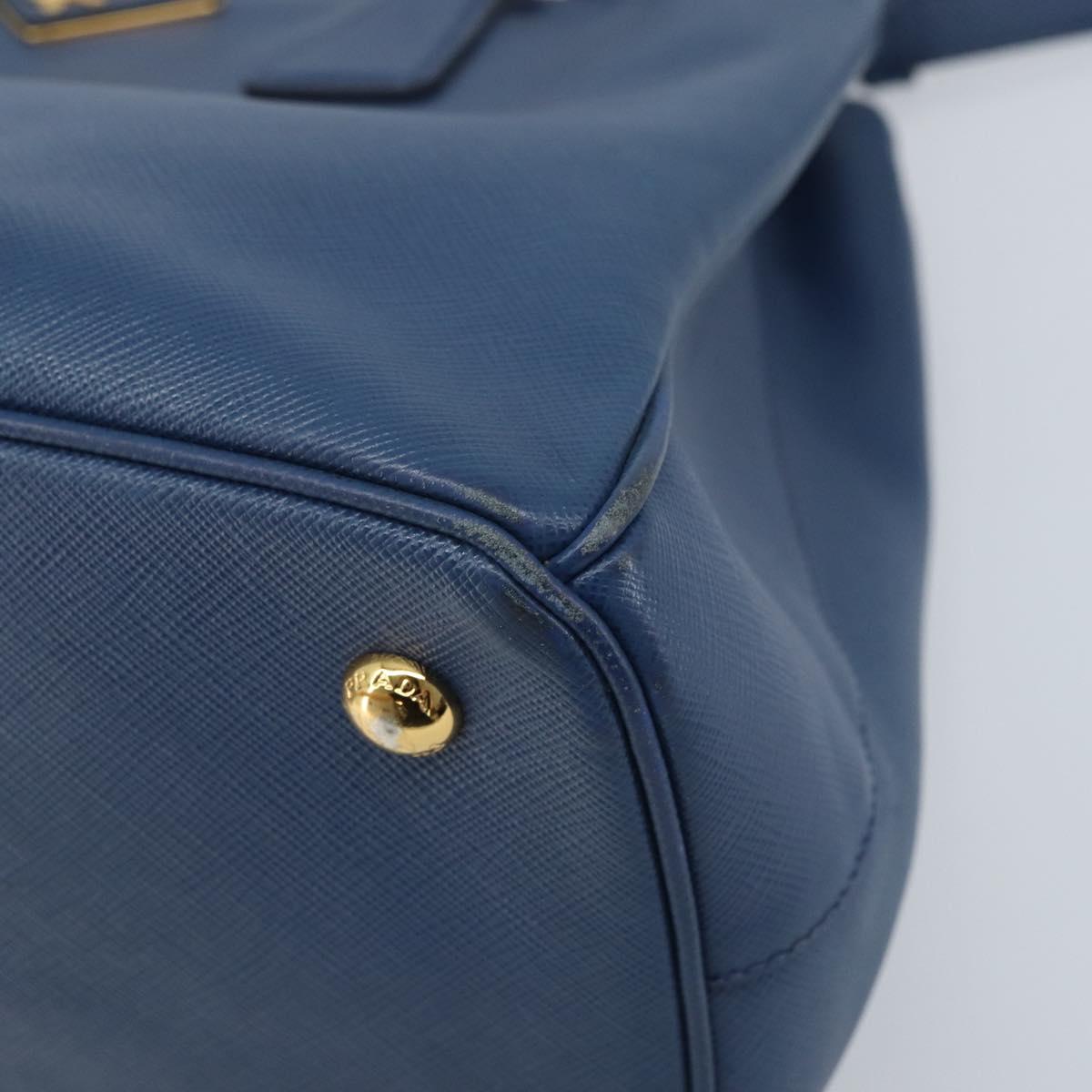 PRADA Galleria Hand Bag Safiano leather 2way Blue Gold Auth YKZ030A