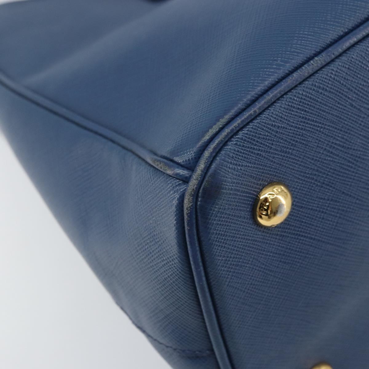 PRADA Galleria Hand Bag Safiano leather 2way Blue Gold Auth YKZ030A