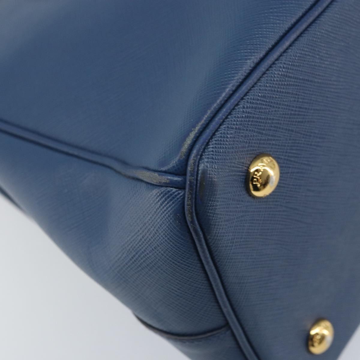 PRADA Galleria Hand Bag Safiano leather 2way Blue Gold Auth YKZ030A