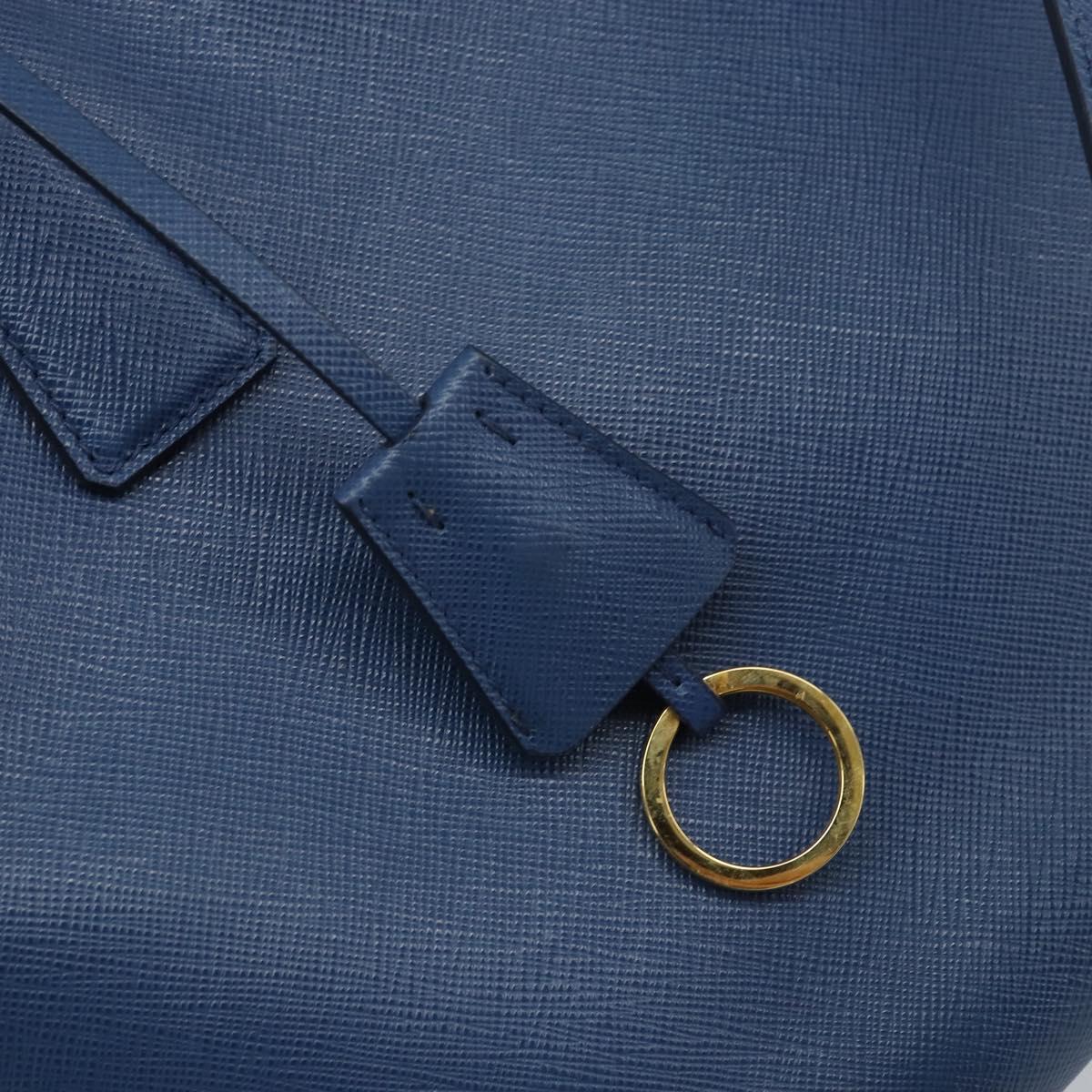 PRADA Galleria Hand Bag Safiano leather 2way Blue Gold Auth YKZ030A